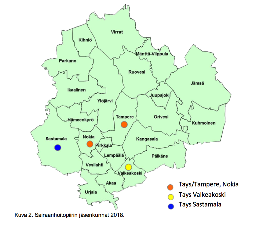 Pirkanmaan sairaanhoitopiirin kartta