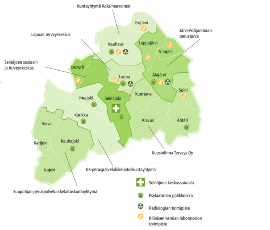 Etelä-Pohjanmaan sairaanhoitopiirin kartta