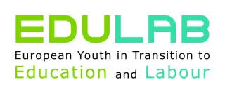 Hankkeen logo, muodostuu hankkeen nimestä EDU-LAB European Youth in Transition to Education and Labour