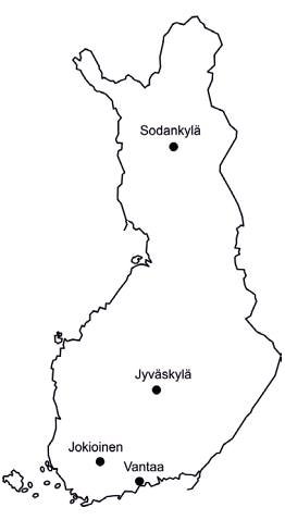 The localities under review in Finland: Vantaa, Jokioinen, Jyväskylä and Sodankylä