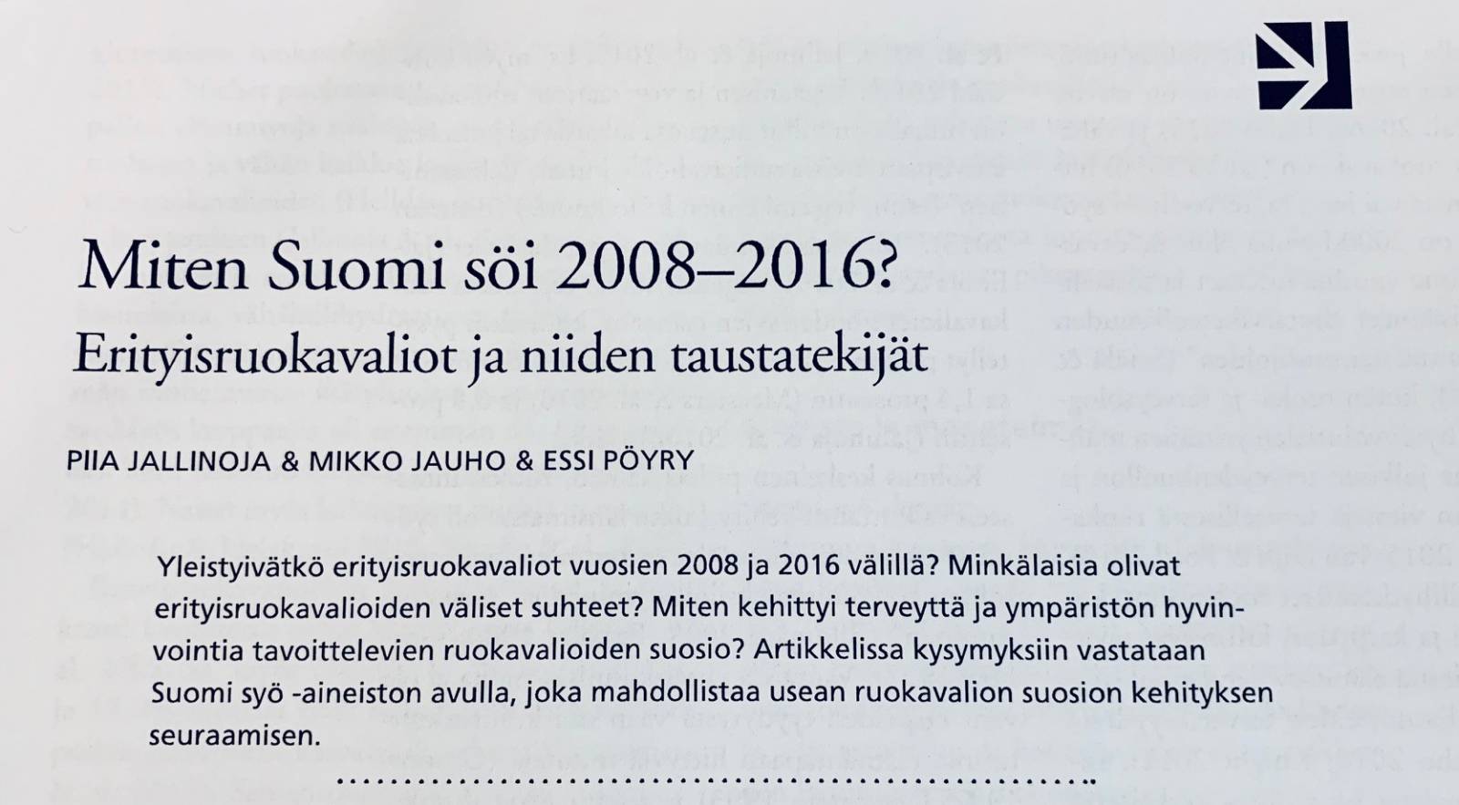 Tutkimusartikkelin ensimmäisen sivun tekstiä.