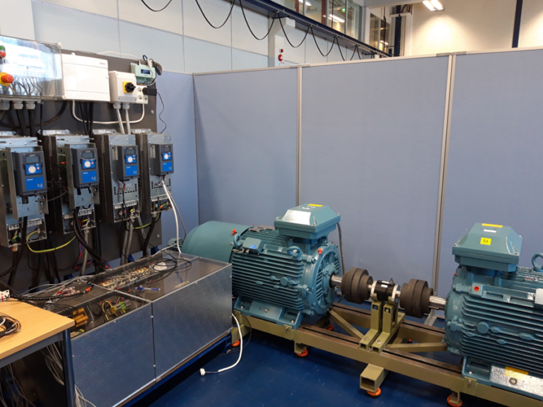Image of the wind turbine setup frequency converters and motors.