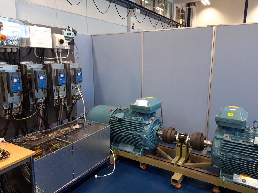 Image of the wind turbine setup frequency converters and motors.