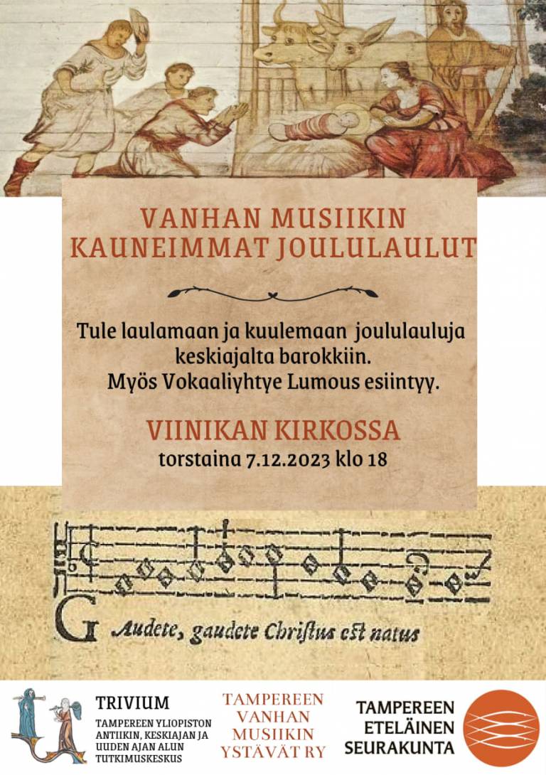 Lehtinen, jossa tiedot tapahtumasta. Kuvassa paimenet tulevat tervehtimään Jeesus-lasta.