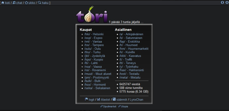 Torilauta dark web forum available through the Tor network.
