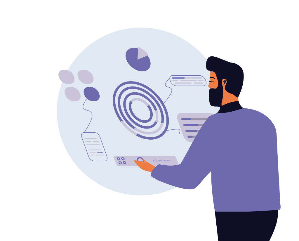 An illustration depicting IHTE contributing to Human-Technology Interaction research at Tampere University, in Finland. Studies include human-robot interaction, human-AI collaboration, human computer interaction (HCI), Design research, UX, user-centered design, and technology-mediated communication.