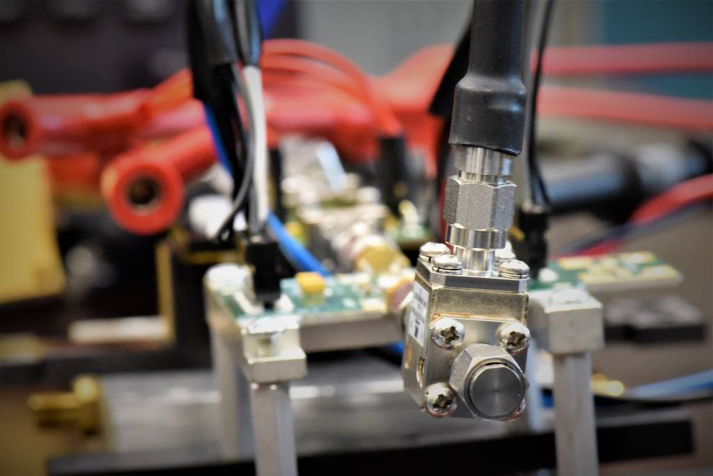 Macro image of circuit board, connectors and cables.