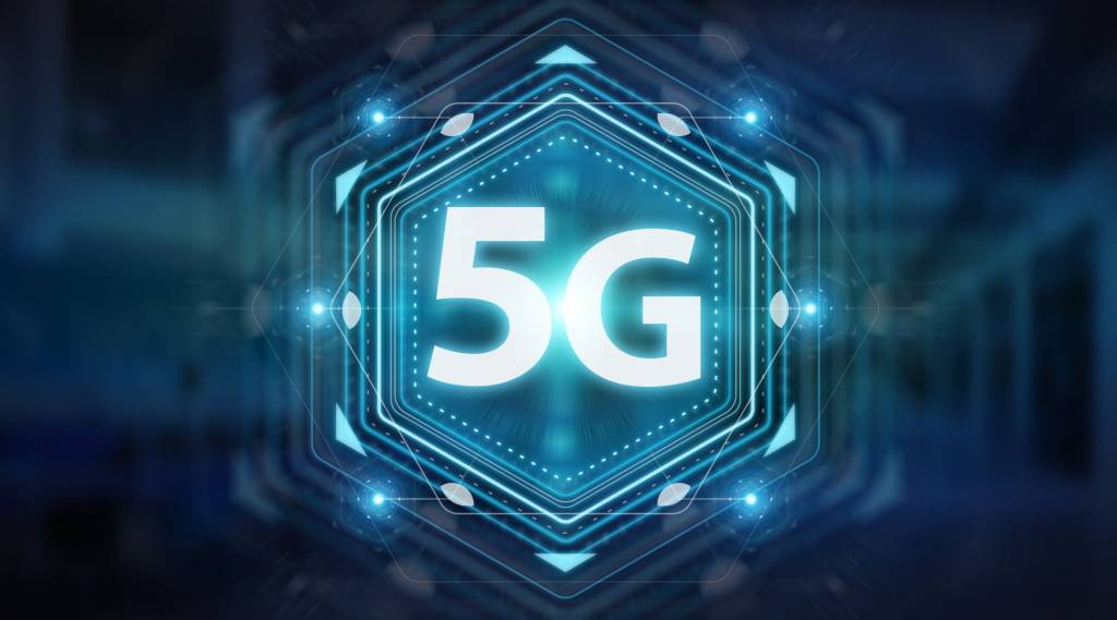 Illustration of 5G (5G text inside hexagons)