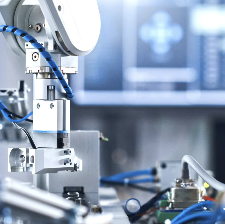 An illustration from the INDUSTRYX project featuring industrial robots and human-machine collaboration in modern manufacturing environments
