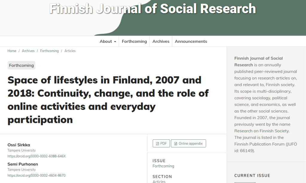 A new paper studying the continuity and change in the Finnish space of ...