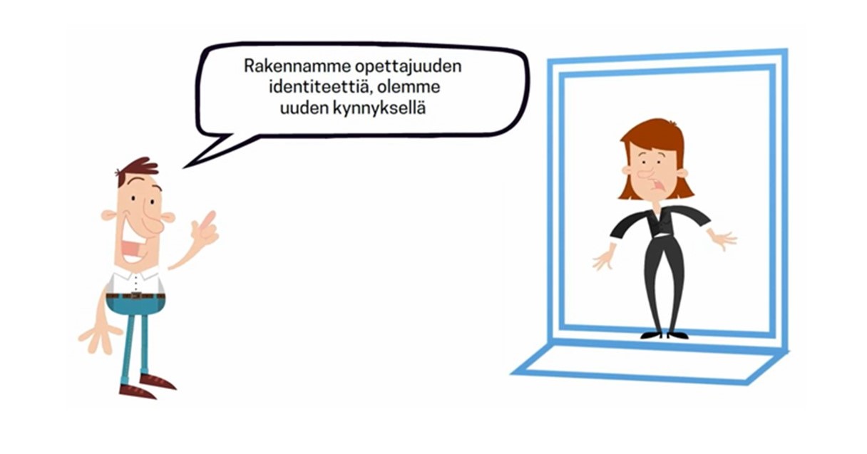 Piirroskuva kahdesta ihmisestä, joista toinen on kynnyksellä.