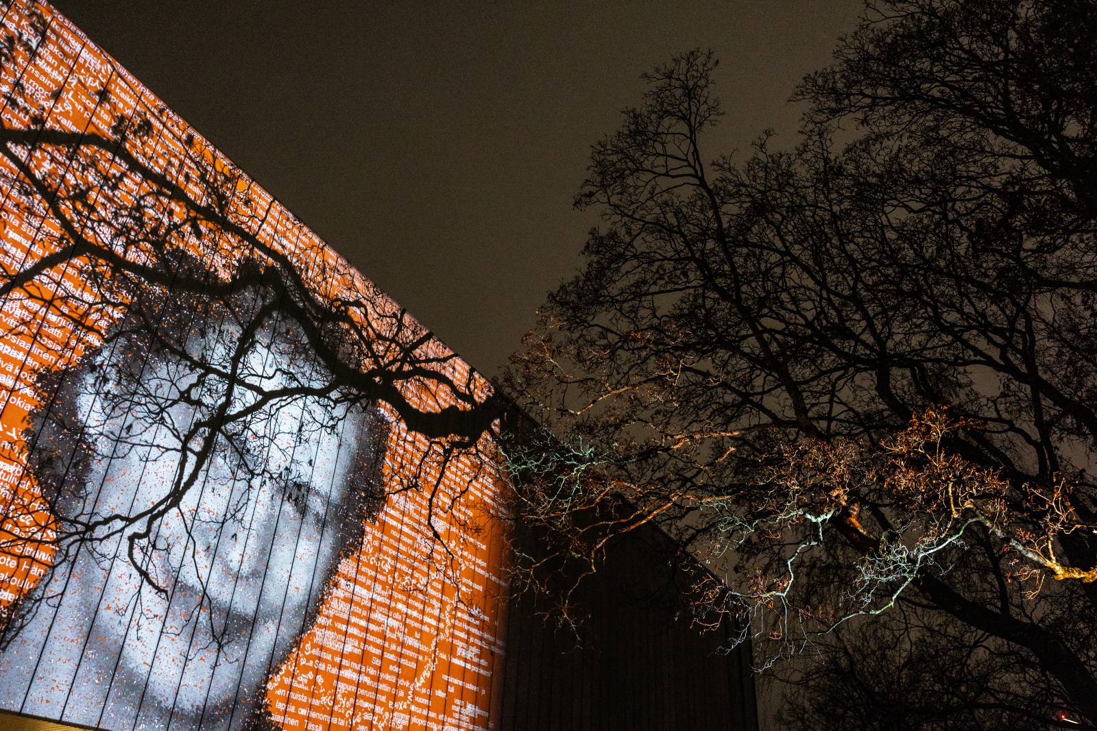 Charles Sandisons artwork reflected on Main building 3.12.2025.