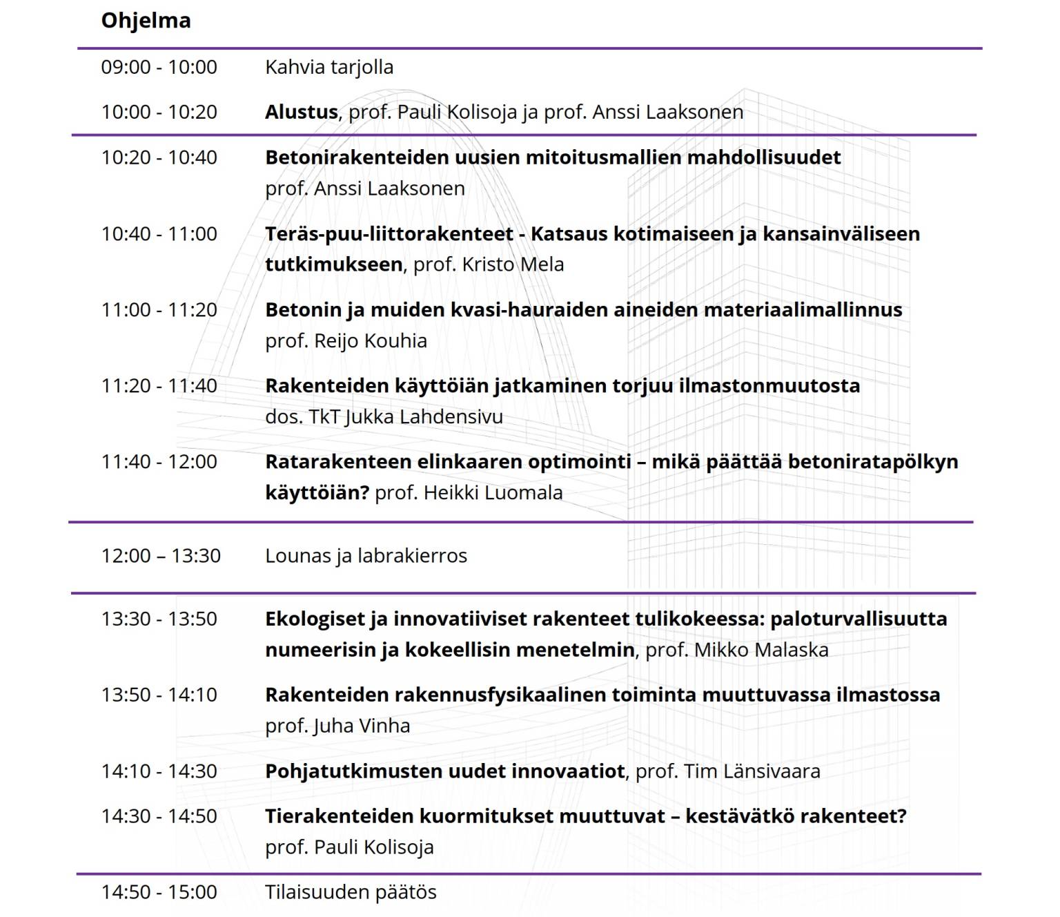 Rakennetekniikan päivän ohjelma