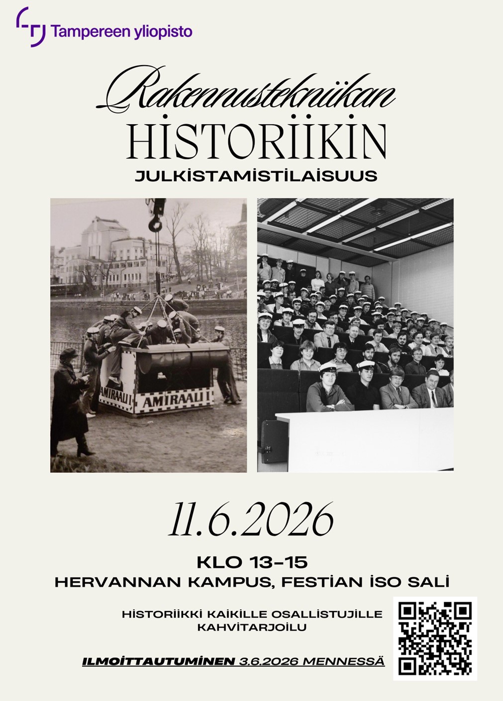 Kutsu rakennustekniikan historiikin julkistamistilaisuuteen