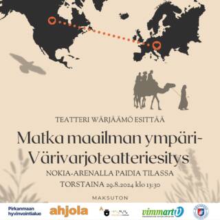 Matka maailman ympäri-Värivarjoteatteriesityksen mainos.