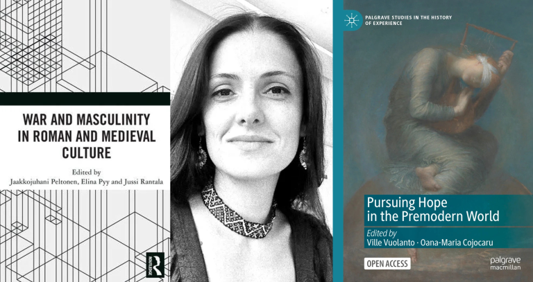 Pictures of Oana Cojocaru and the two books to be launched at the event.