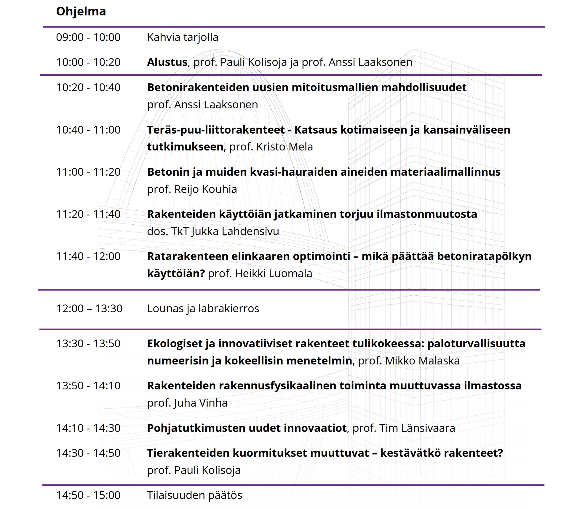 Rakennetekniikan päivän ohjelma