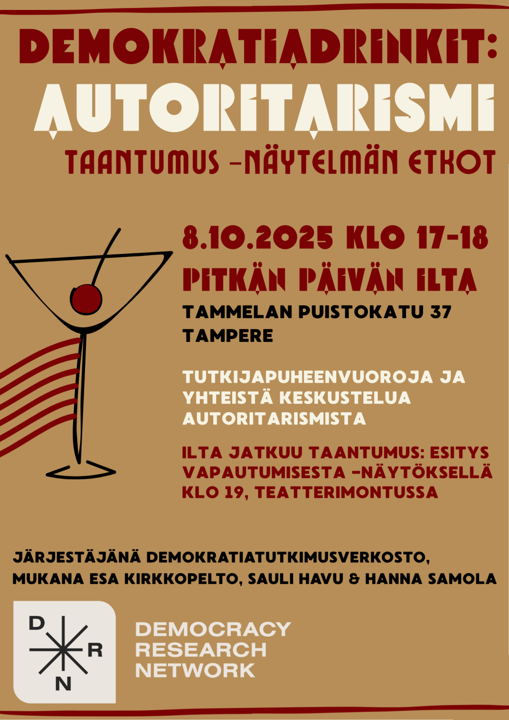 Demokratiadrinkit 8.10. klo 17 Pitkän päivän ilta