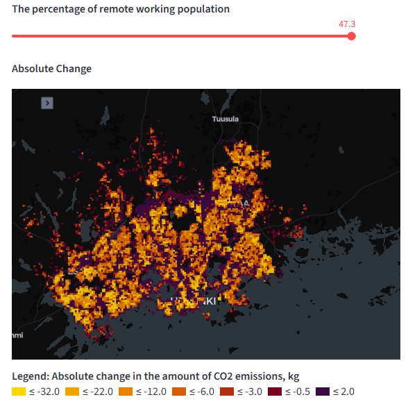 Map of travel emissions in Helsinki