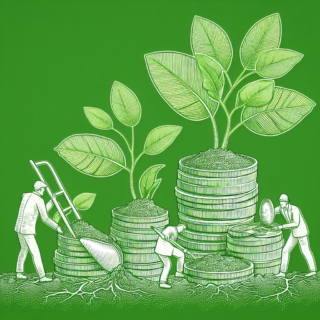 People nurturing plants growing out of coins.