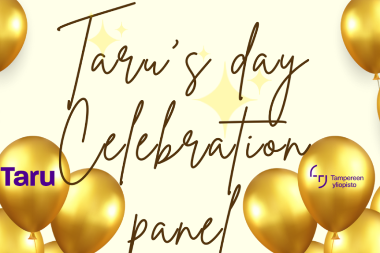 Ilmapalloja ja teksti Taru's day Celebration panel