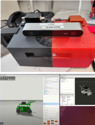 An image of a sensor box and a separate image of machine inside a virtual simulator