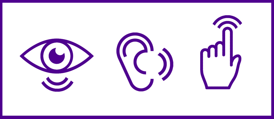 TACCU logo: Purple line drawings of an eye, an ear and a hand on a white background.