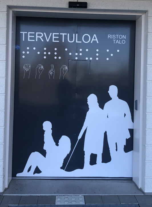 The entrance to the Finnish Deafblind Association (Suomen Kuurosoket)