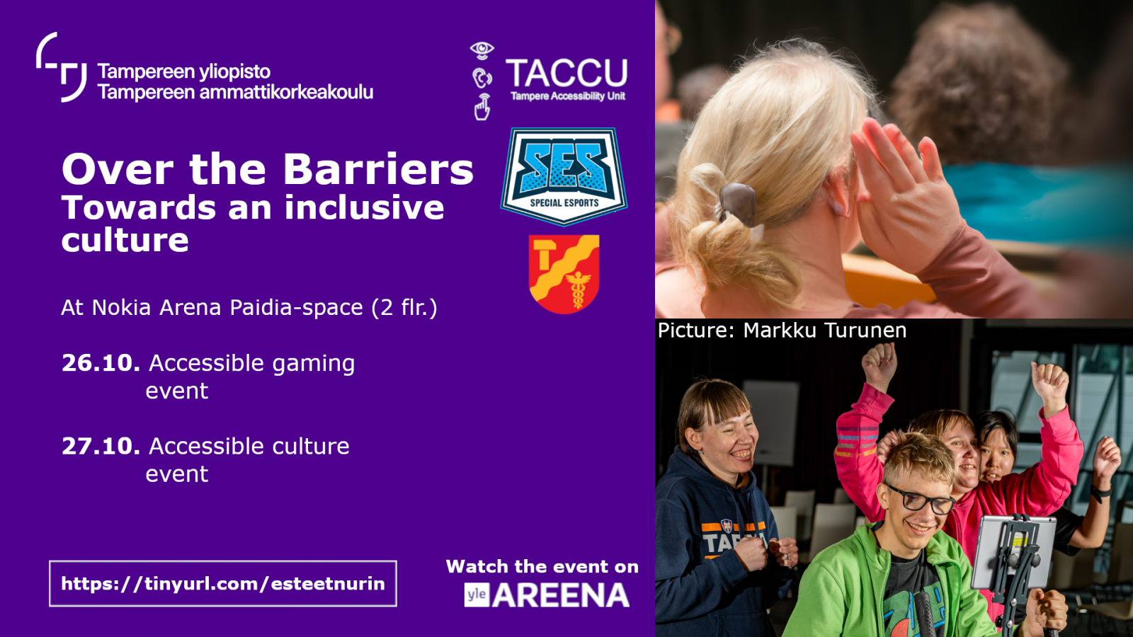 Advertisement image for "Over the barriers" event. The image displays the event schedule, with the accessible gaming event on October 26th and the accessible culture event on October 27th.