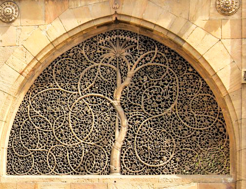 Sidi Saiyyed Mosque in India, lattice work, Tree of Life motif