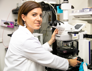 Dr. Chiara Fedele working on confocal microscope