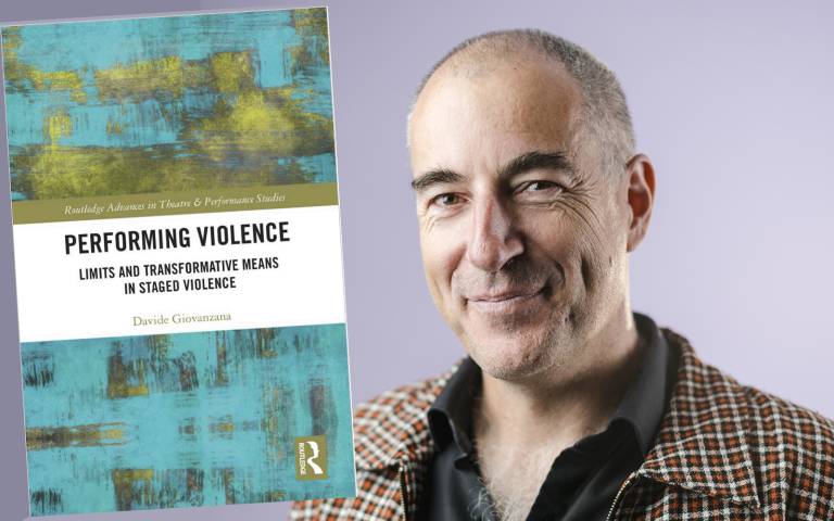 Davide Giovanzana and the cover of his book Performing Violence Limits and Transformative Means in Staged Violence