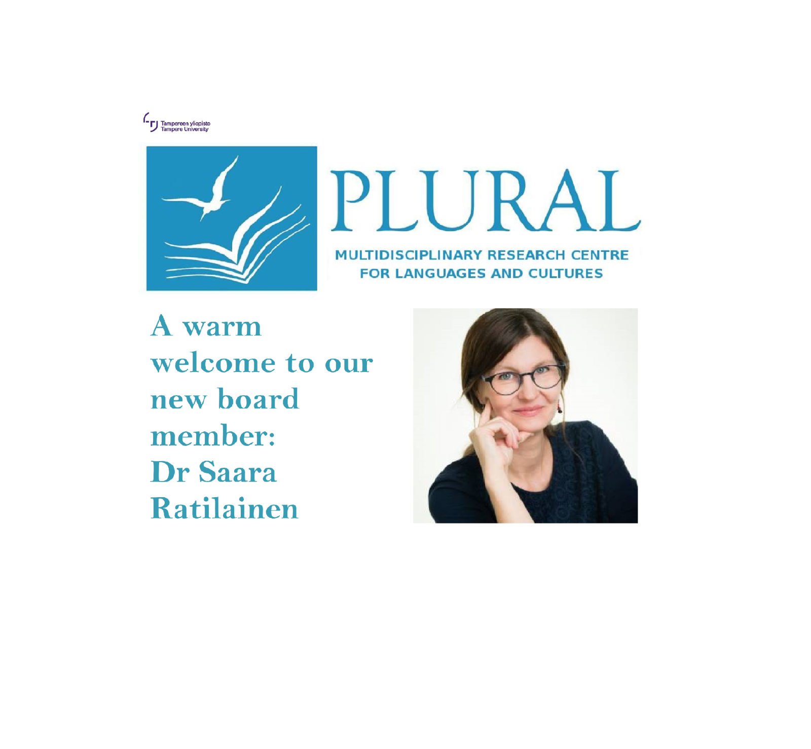 Image of Dr Saara Ratilainen with Plural logo and welcome note