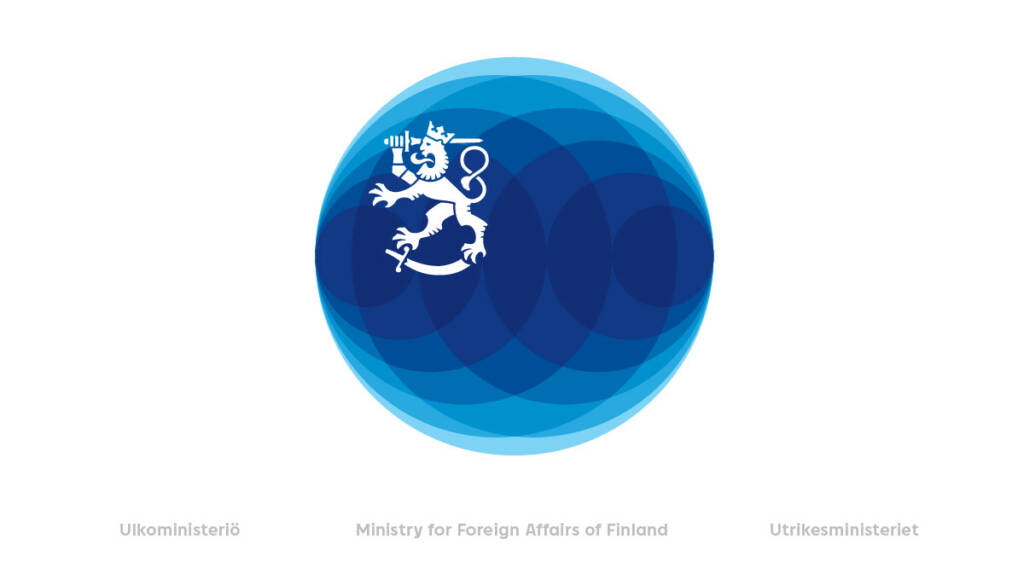Ministry for Foreign Affairs of Finland. Text at the bottom in Finnish, English and Swedish