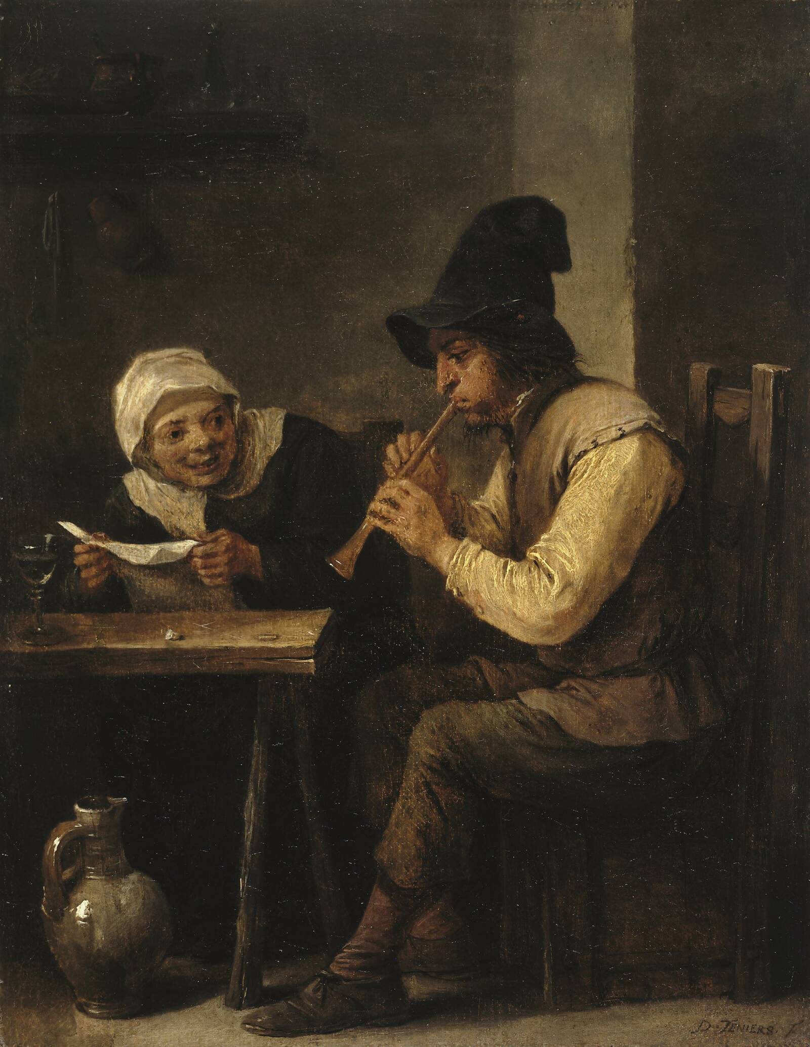 17th-century Dutch painting of a singing couple.